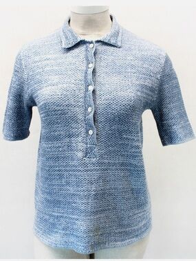 The UPSIDE sz S/6 Women's Pale Blue textural cotton blend Polo Knit sweater